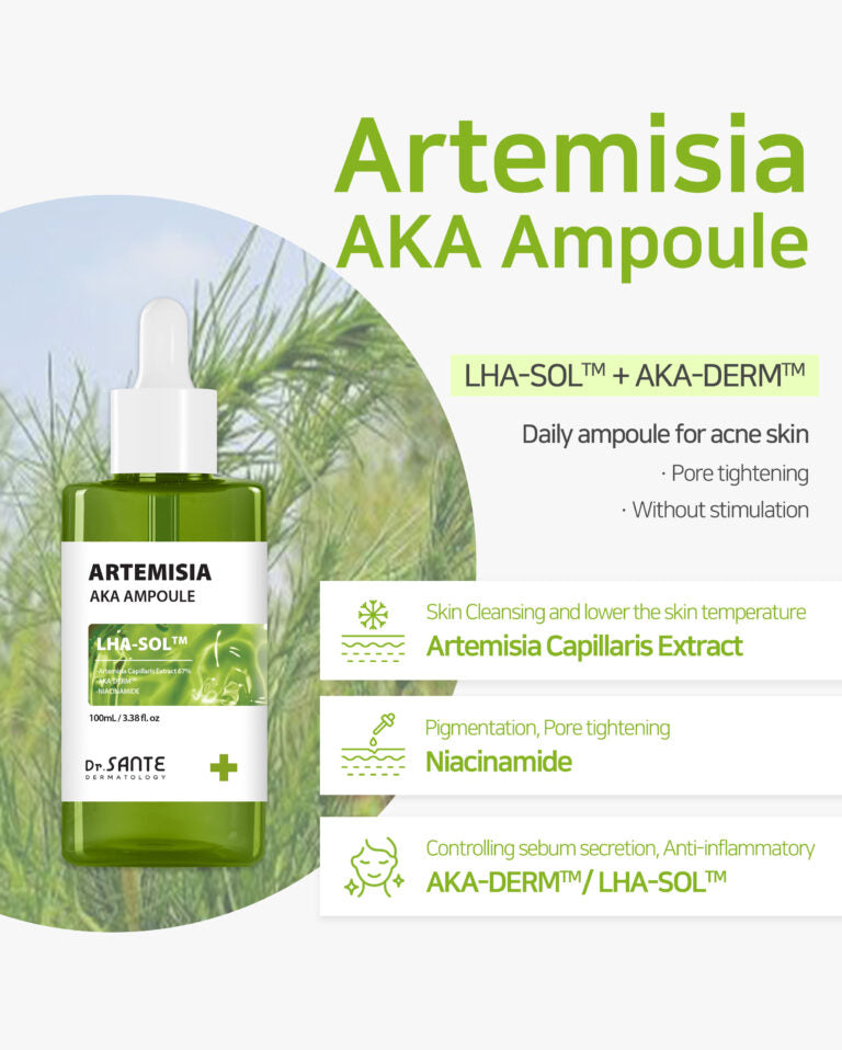 Dr. Sante Artemisia AKA Ampoule – Korean Intensive Soothing & Pore-Refining Serum with 67% Artemisia Extract, LHA-SOL™, Niacinamide & Hyaluronic Acid