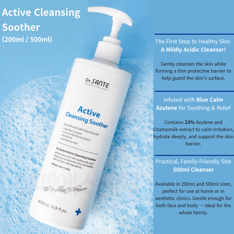 Dr. Sante Active Calming Cleanser pH 5.5 – Hypoallergenic Azulene & Chamomile Cleanser for Sensitive Skin, Face & Body (200 ml)